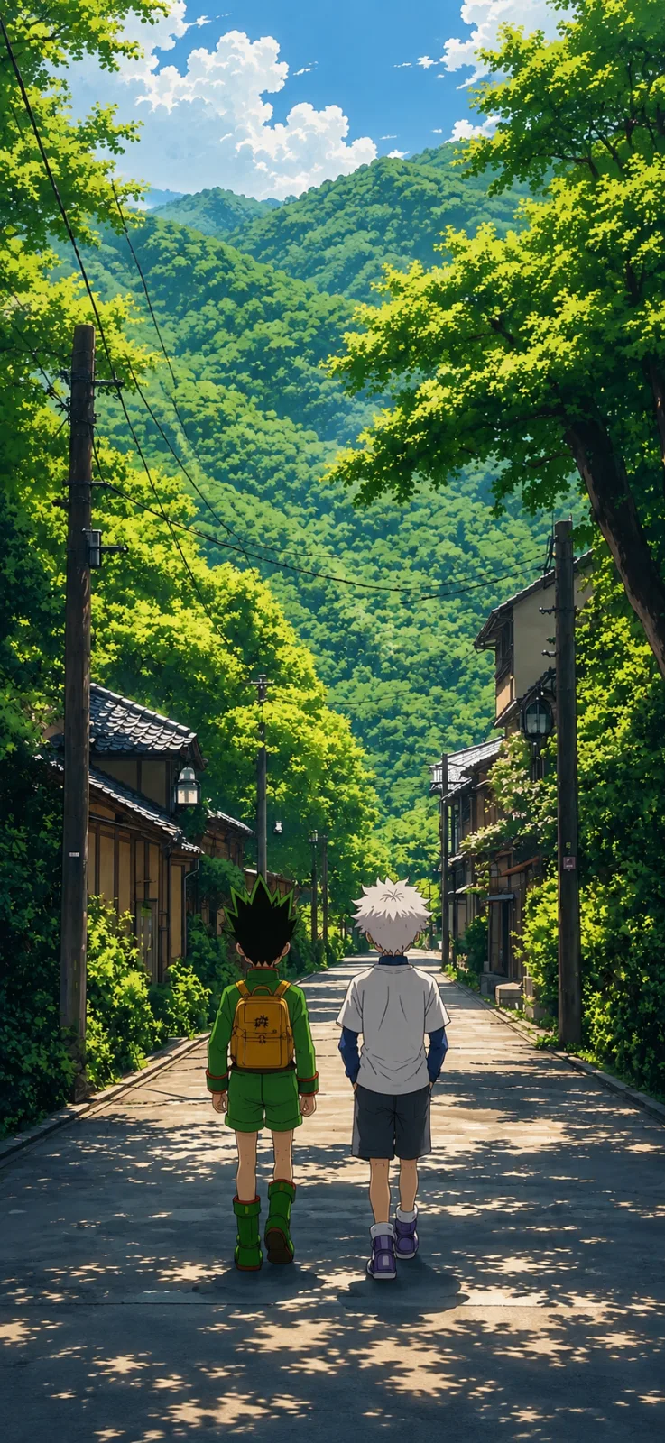 Gon and Killua on a Mountain Village Road