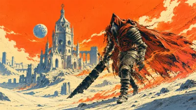 Hooded Knight Before the Ruined Cathedral