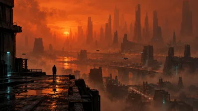 Dystopian City at Sunset