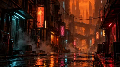 Rainy Neon Cyberpunk Alley