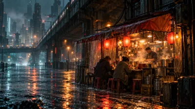 Rainy Cyberpunk Noodle Stall