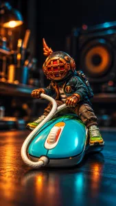 Steampunk Diver Riding a Computer Mouse