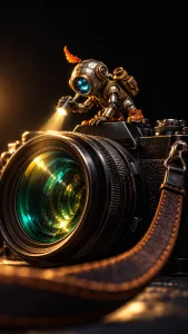 Tiny Robot Exploring a Camera Lens