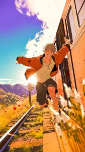Boy Leaping From a Train