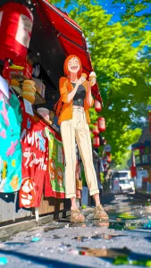 Girl Enjoying Ice Cream at a Street Stall