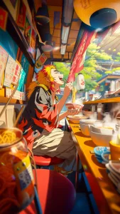 Rengoku Enjoying Ramen