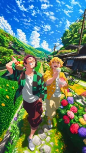 Tanjiro and Zenitsu’s Village Stroll