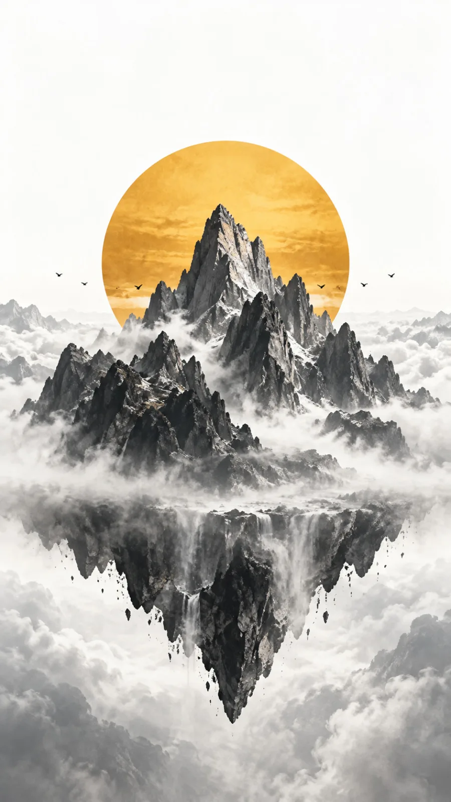 Floating Mountain Beneath a Golden Sun