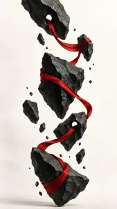 Red Ribbon Around Floating Rocks