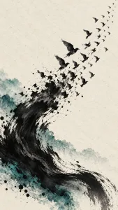 Ink Wash Birds in Flight