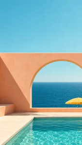 Seaside Pool Through a Peach Arch