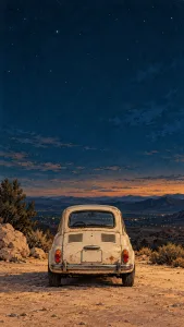 Vintage Car Beneath a Starry Desert Sky