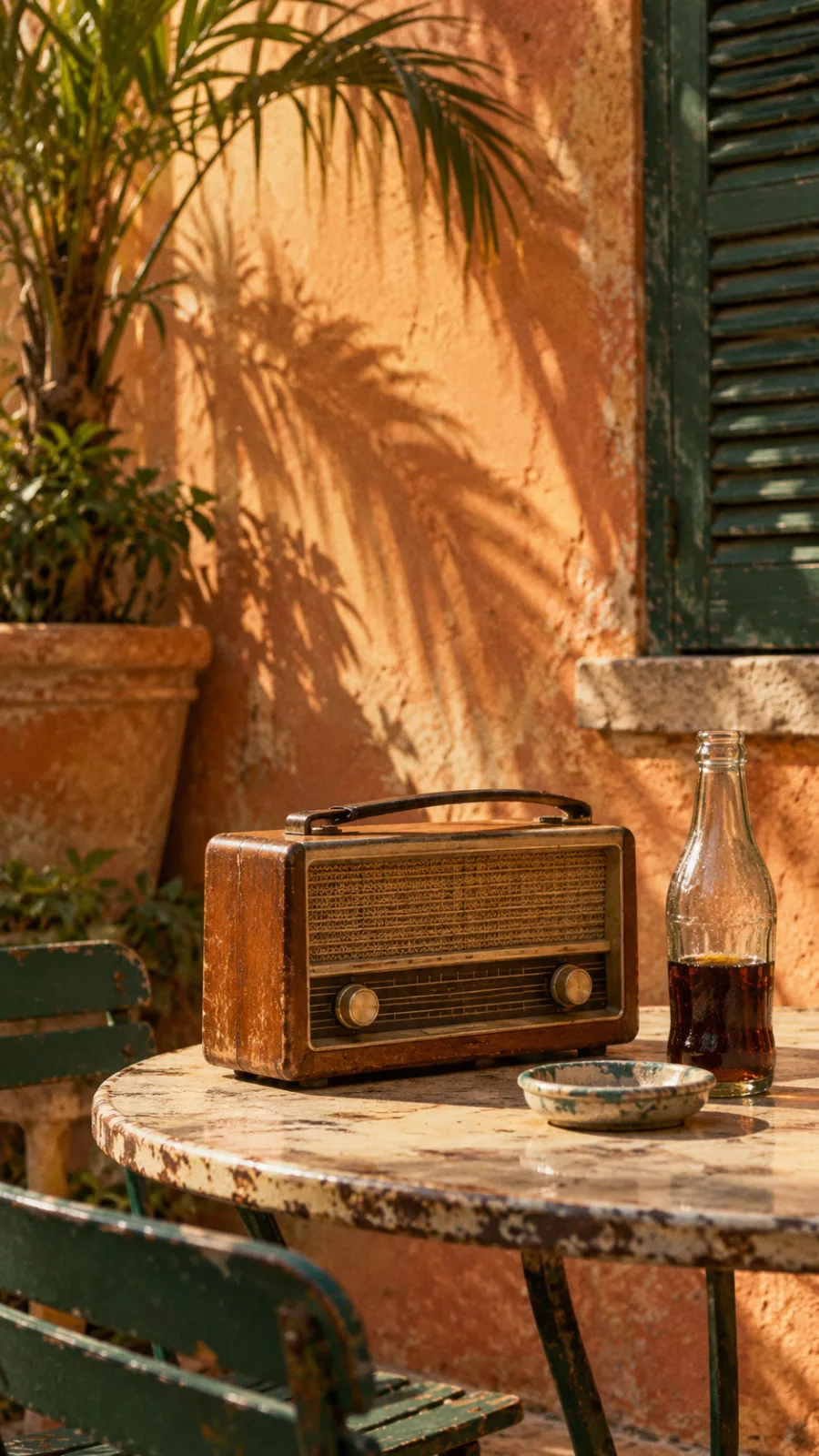 Vintage Radio on a Sunlit Patio
