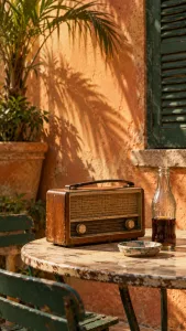 Vintage Radio on a Sunlit Patio