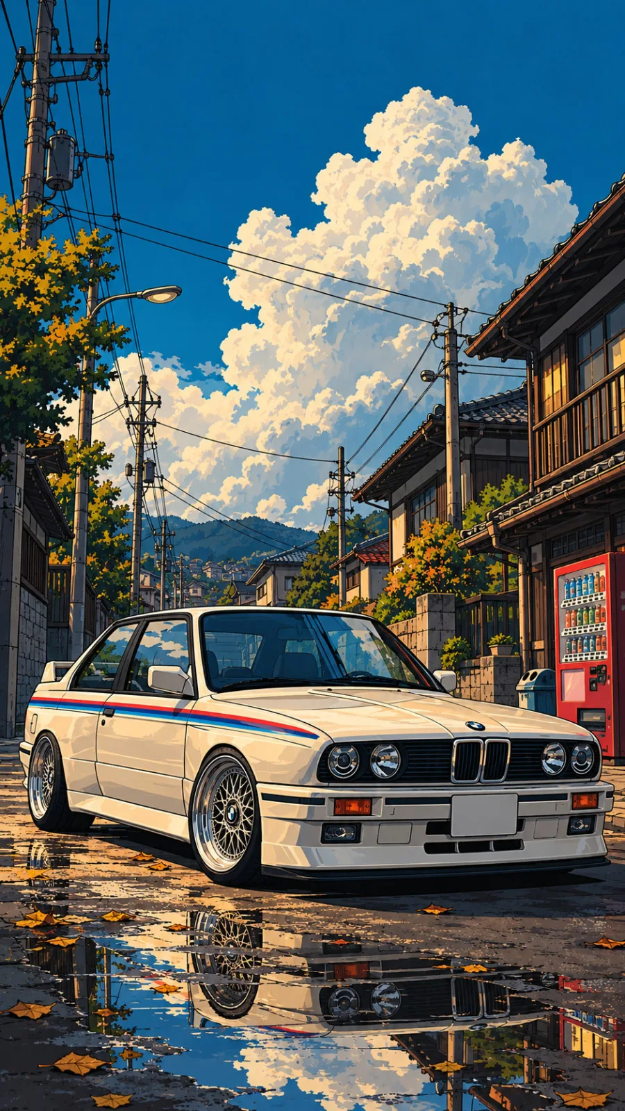 White BMW E30 Beneath Towering Clouds