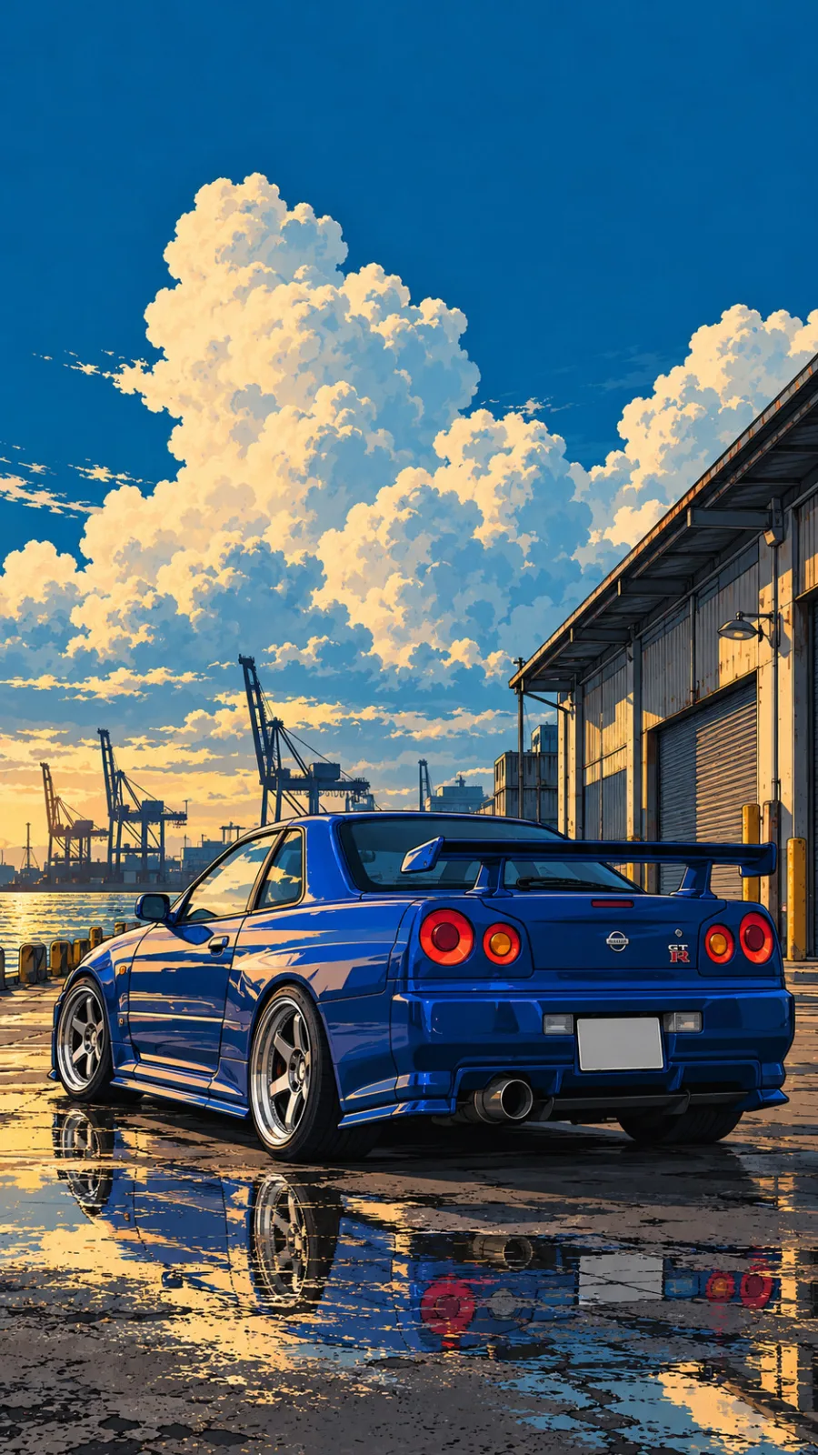 Blue Nissan GT-R at the Harbor