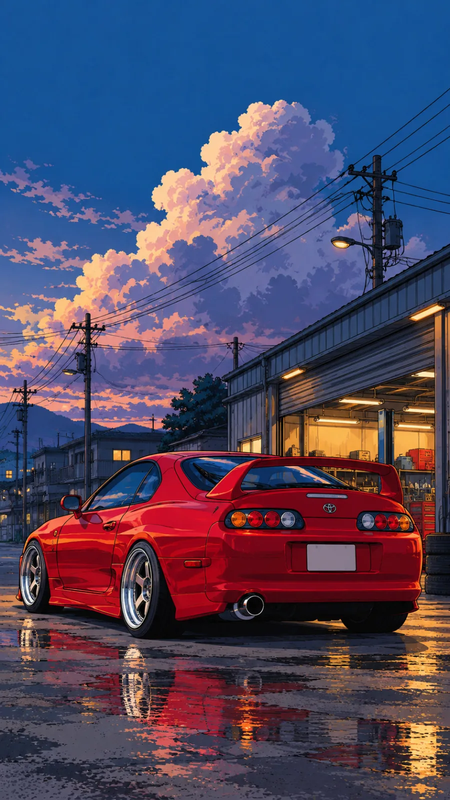 Red Toyota Supra at Sunset