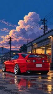 Red Toyota Supra at Sunset