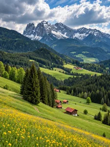 Alpine Meadow and Snowcapped Peaks