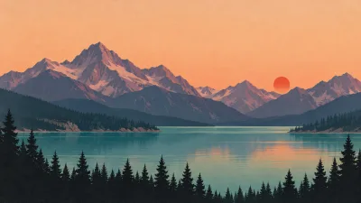 Sunset Over a Mountain Lake