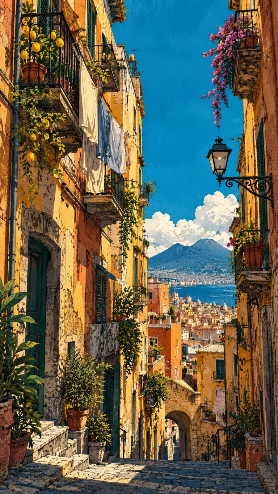 Laundry-Lined Naples Alley in Afternoon Light