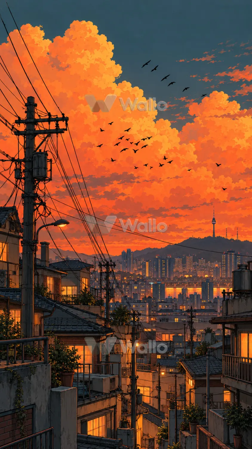 Peach Clouds Over Seoul Rooftops 16