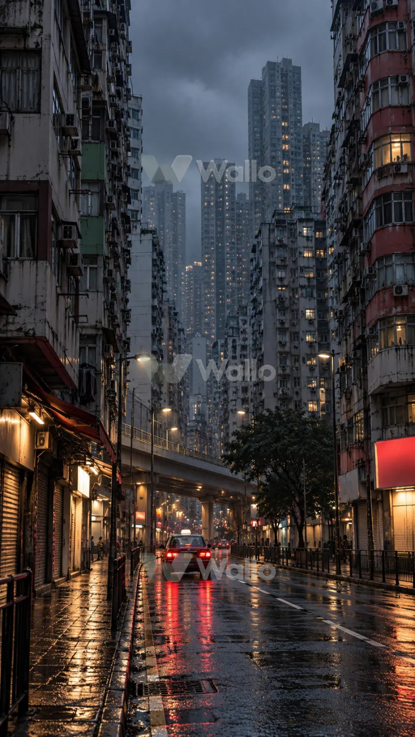 Red Taxi Beneath Hong Kong Towers
