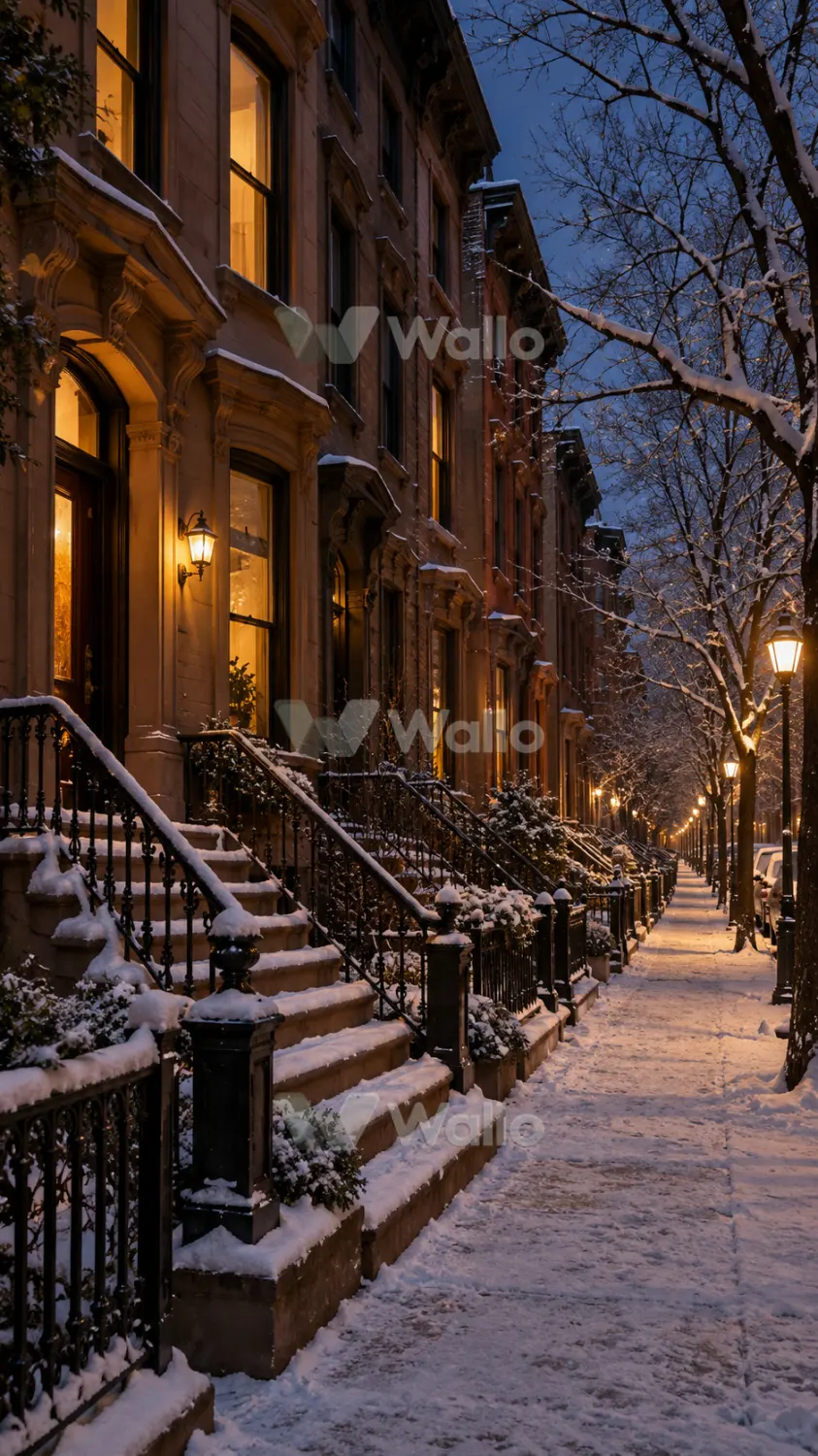 Snowy Brooklyn Brownstone Street