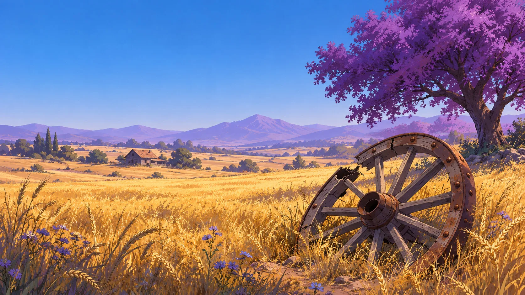 Broken Wagon Wheel in Golden Wheat