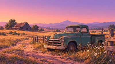 Dusty Teal Pickup at Dusk
