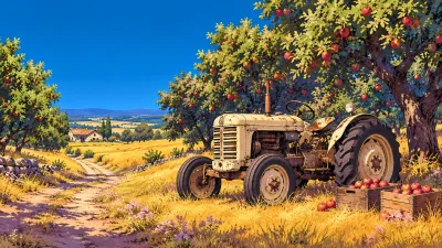 Vintage Tractor in the Apple Orchard