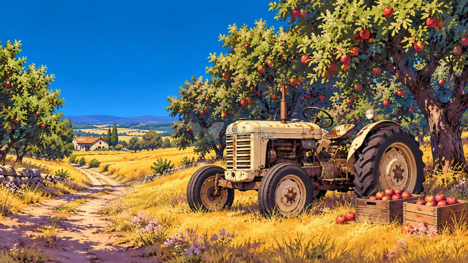 Vintage Tractor in the Apple Orchard