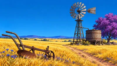 Old Windmill Over Golden Fields