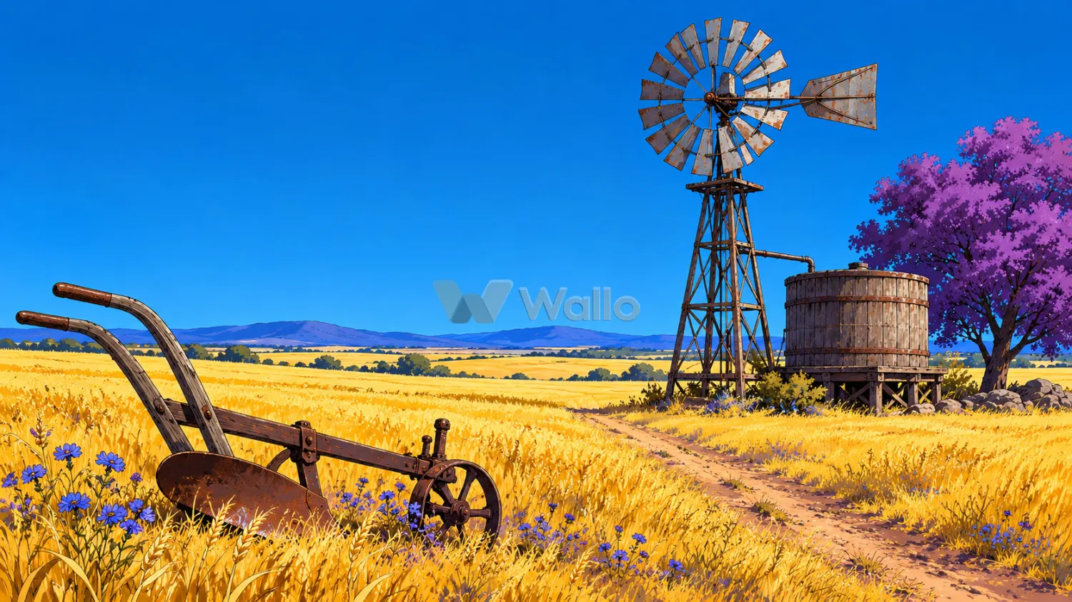 Old Windmill Over Golden Fields