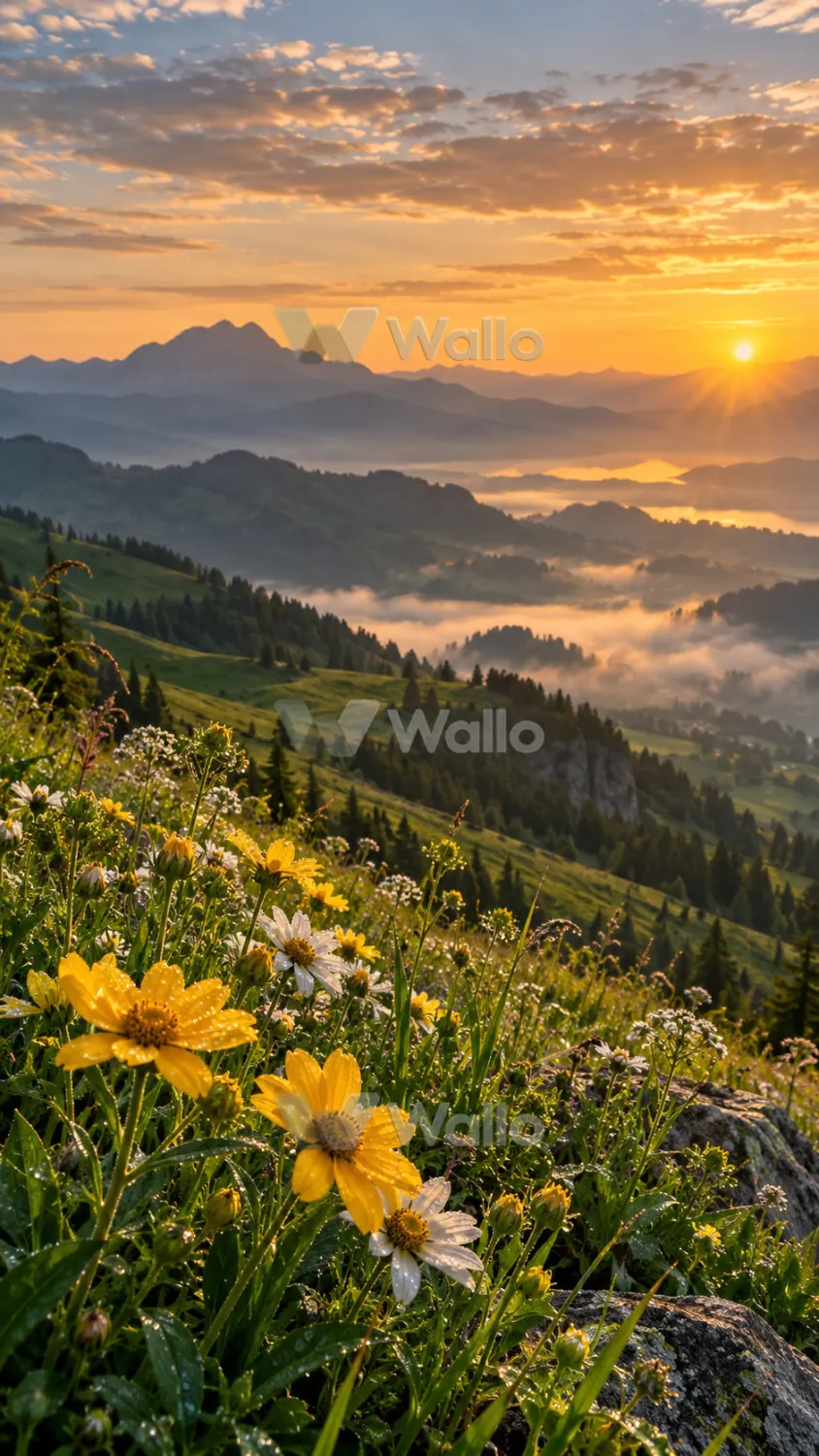 Dewy Wildflowers at Sunrise