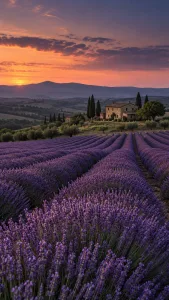 Twilight Lavender Rows and Farmhouse
