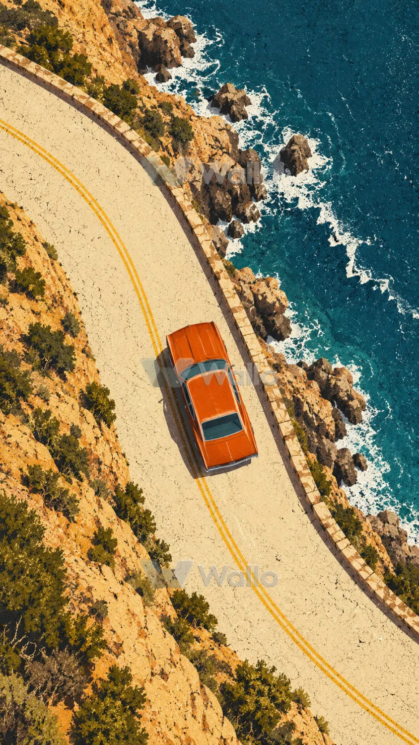 Burnt Orange Coupe on Coastal Road