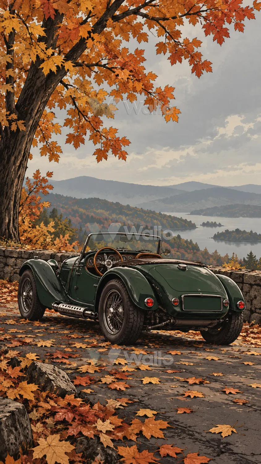 Green Roadster Beneath Autumn Leaves