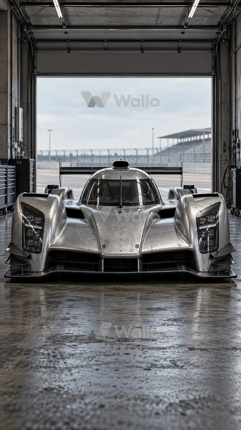 Silver Endurance Racer in Empty Pit Garage