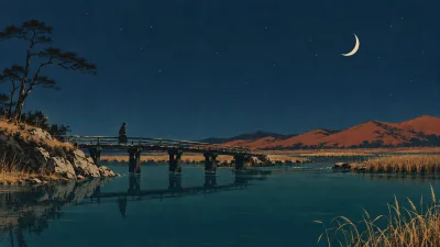 Lone Ronin on a Midnight Bridge