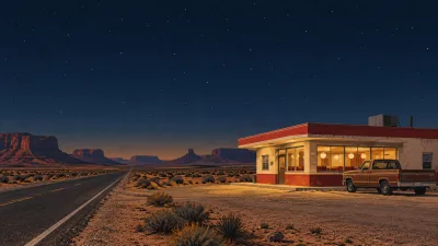 Roadside Diner Beneath Ink Blue Stars