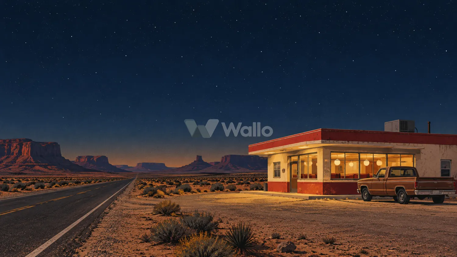 Roadside Diner Beneath Ink Blue Stars