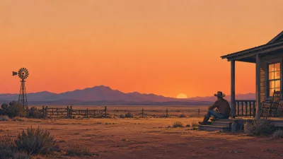 Twilight Cowboy on the Ranch Porch