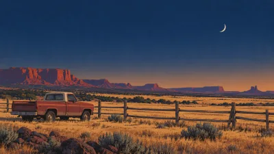Crescent Moon Over the Red Pickup
