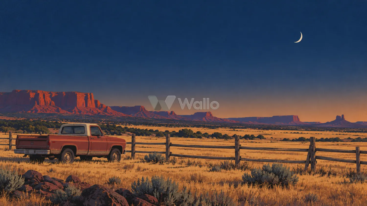Crescent Moon Over the Red Pickup