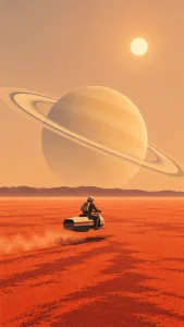 Lone Hoverbike Beneath Saturn's Rings