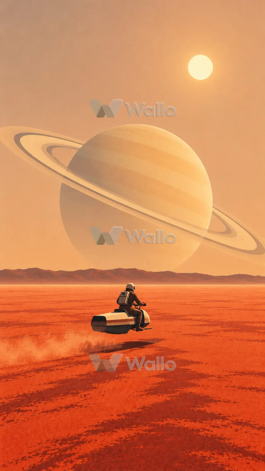 Lone Hoverbike Beneath Saturn's Rings