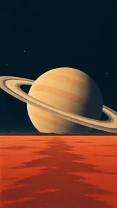 Saturn Over a Rust-Orange Plain