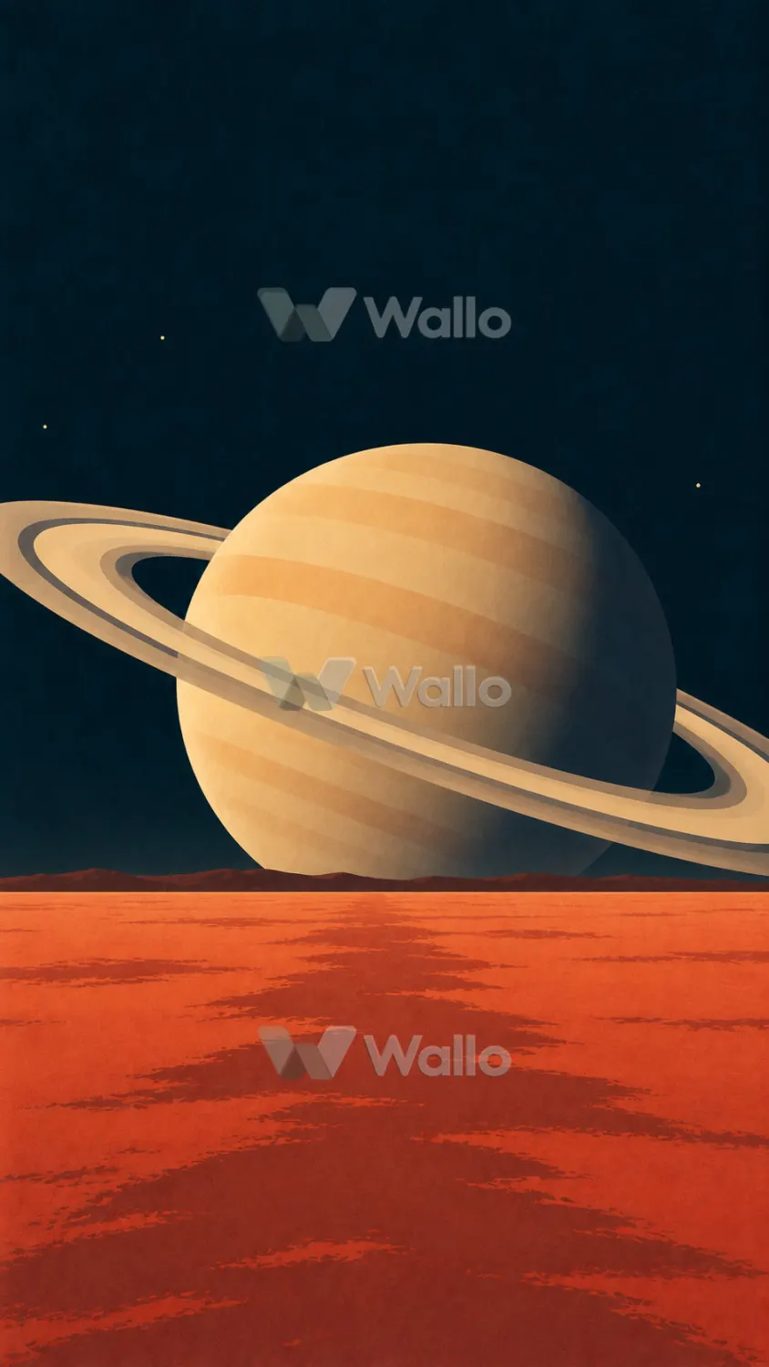 Saturn Over a Rust-Orange Plain