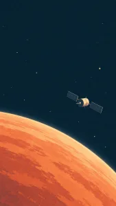 Solitary Satellite Above a Peach Planetary Arc